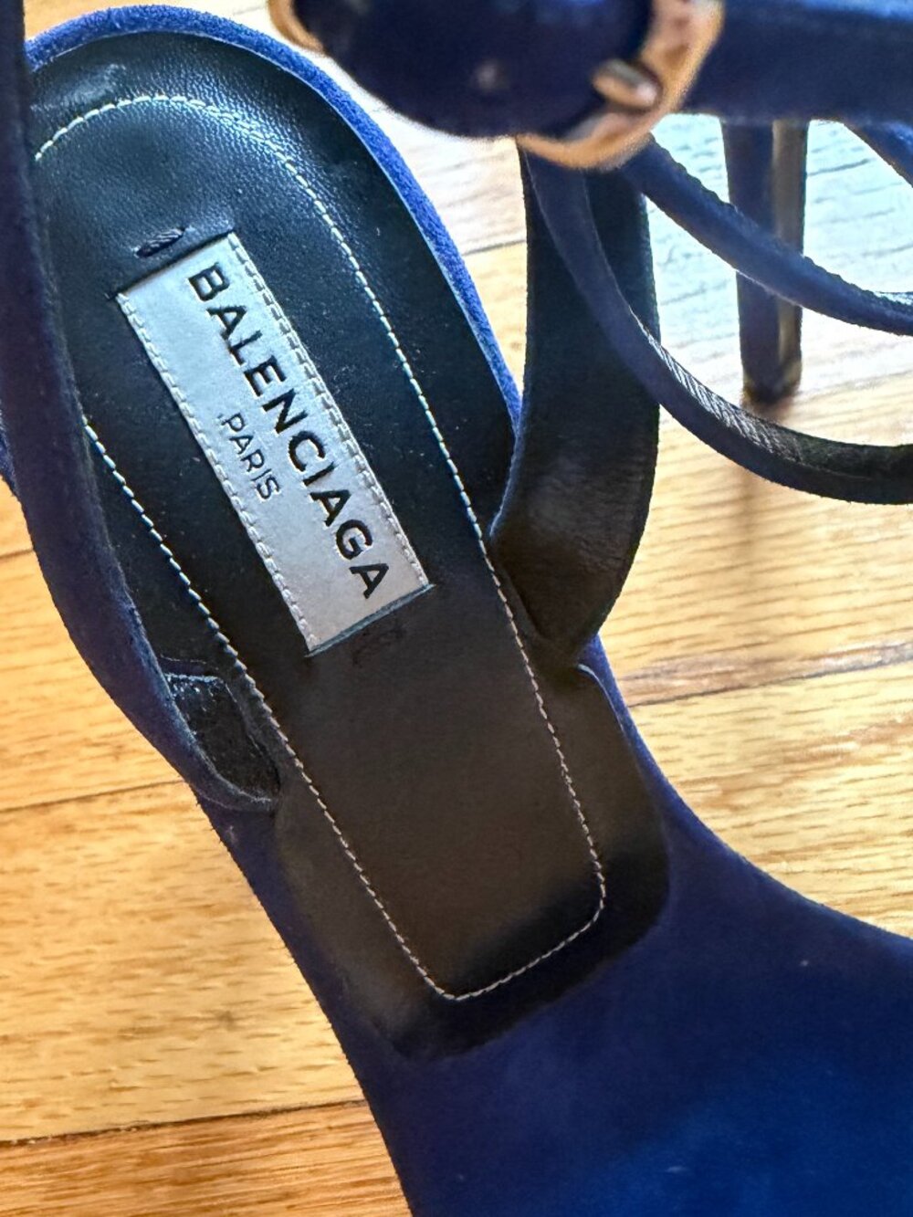 Balenciaga Electric Blue Suede Heels Silver Hardware Ankle Strap Sandal - Picture 3 of 9